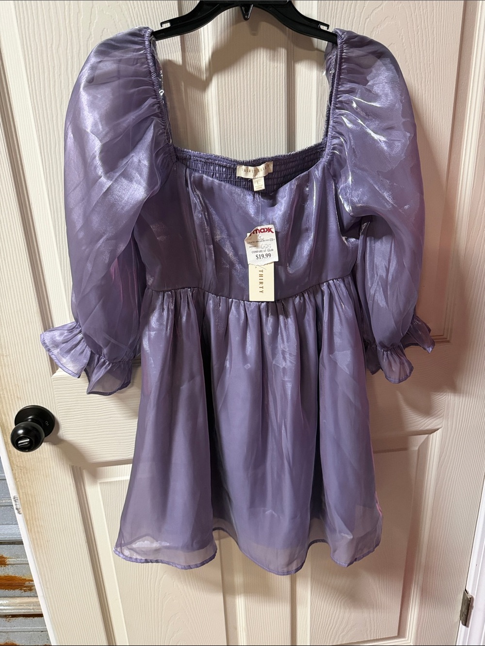 Lavender Puff Sleeve Organza Mini Dress